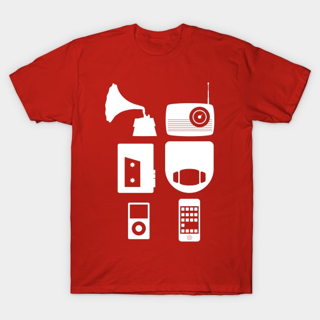 The History Of Portable Music Devices in Six Easy Steps T-Shirt by Paulychilds
